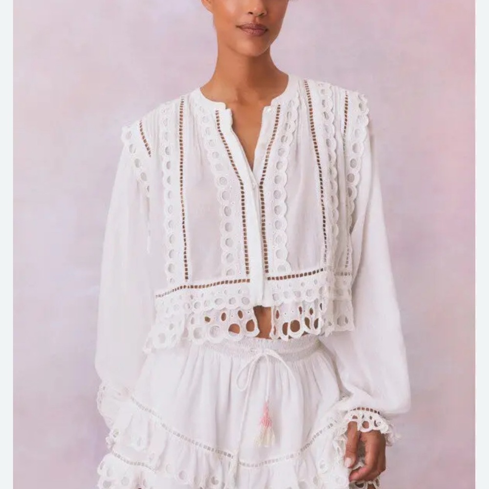 LoveShackFancy Kava Eyelet Cotton Skirt
